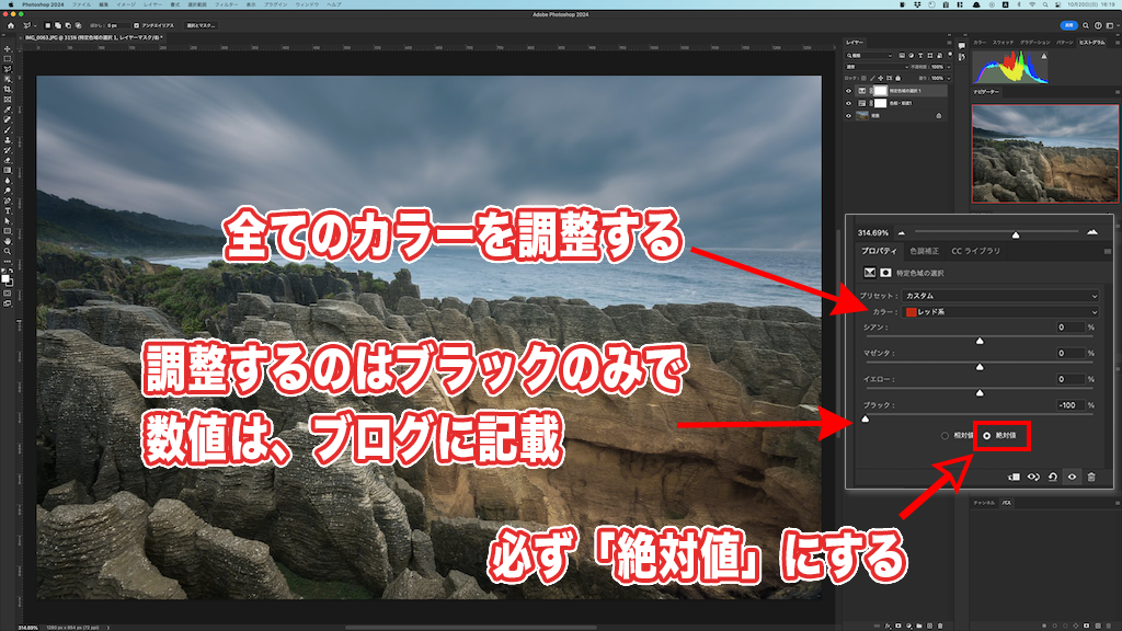 特定色域のパラメーターを調整